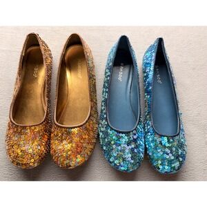 Bamboo Boho Sequin Ballet Flats Bundle Gold Orange Blue Teal Womens 8.5